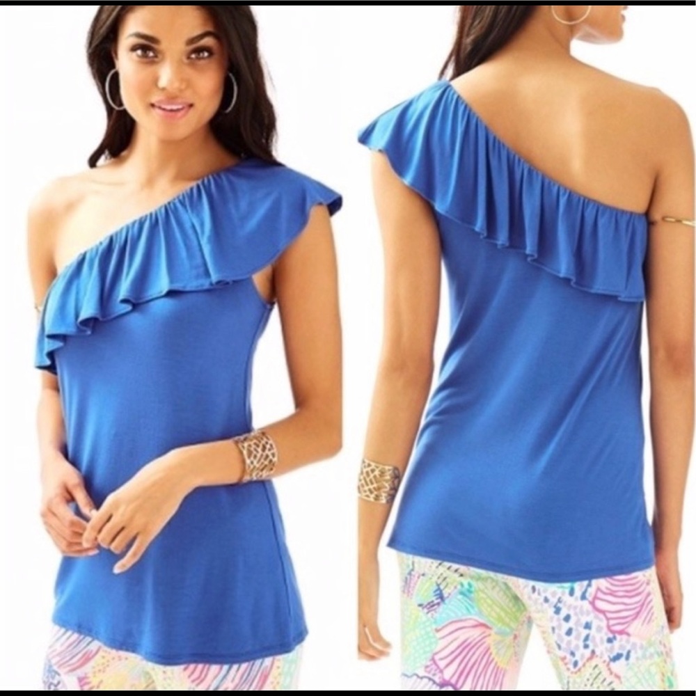 Lilly Pulitzer Blue One-Shoulder Top